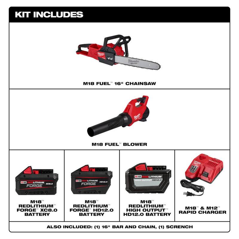 Milwaukee M18 Fuel 16 in. 18-Volt Brushless Cordless Electric Battery Powered Chainsaw Blower and (3) Battery Combo Kit 2-Tool - 2727-21HDB-48-11-1813-48-11-1881