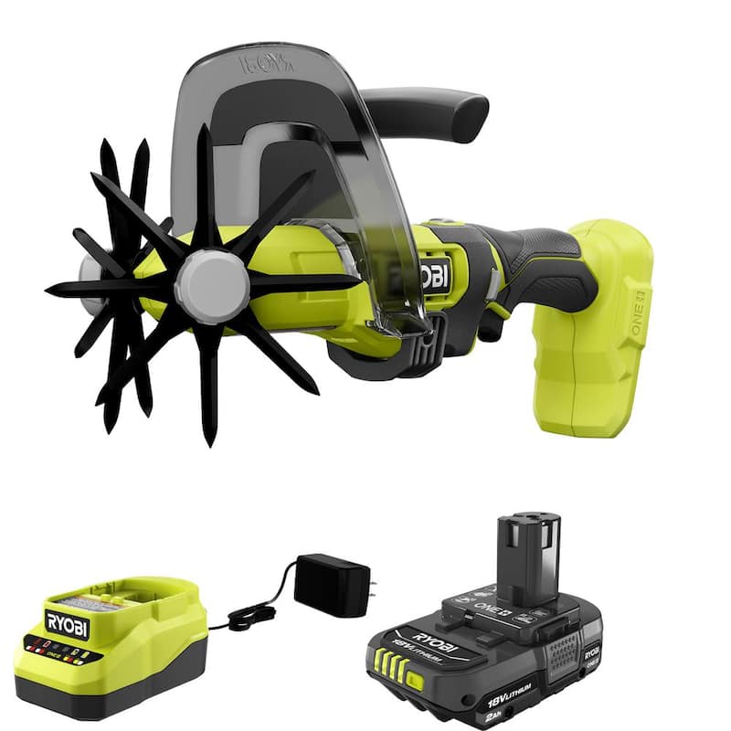 RYOBI ONE+ 18V Cordless Compact Battery Cultivator with 2.0 Ah Battery and Charger - P2990