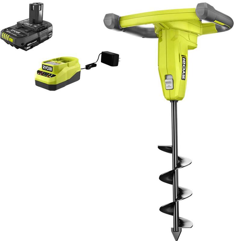 RYOBI ONE+ 18V Cordless Earth Auger with 3 in. Bit, 2.0 Ah Battery and Charger - P29160