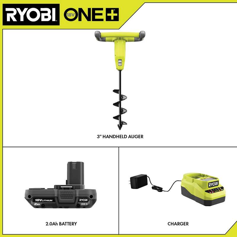 RYOBI ONE+ 18V Cordless Earth Auger with 3 in. Bit, 2.0 Ah Battery and Charger - P29160