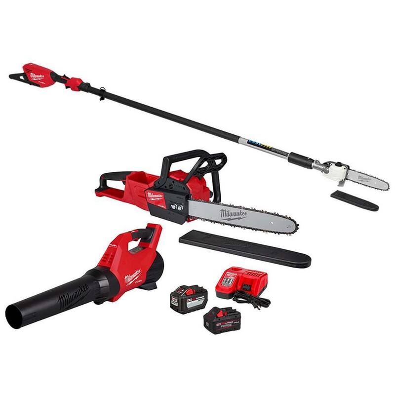 Milwaukee M18 FUEL 16 in. 18-Volt Brushless Cordless Electric Chainsaw w/Blower, Pole Saw, 12.0 & 8.0 Battery Combo Kit (2-Tool) - 2727-21HDB-3013-20-48-11-1881