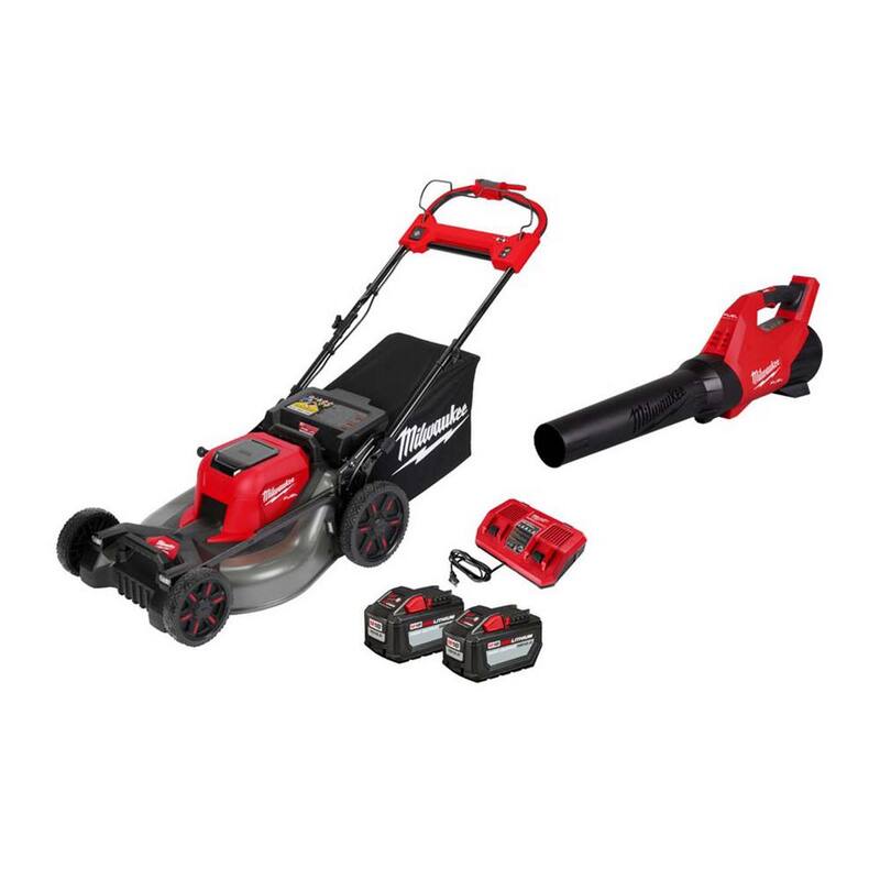 Milwaukee M18 FUEL 18V 21 in. Brushless Cordless Dual Battery Self-Propelled Mower w/ Blower, (2) 12.0 Ah Batteries, Charger - 2823-22HD-3017-20