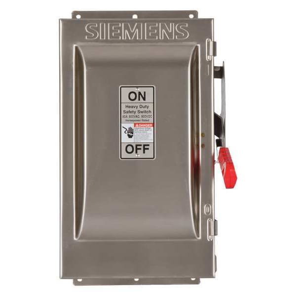 Interruptor de seguridad no fusible Siemens, uso rudo, 600V AC, 3PST, 60 A, NEMA 4X - HNF362S