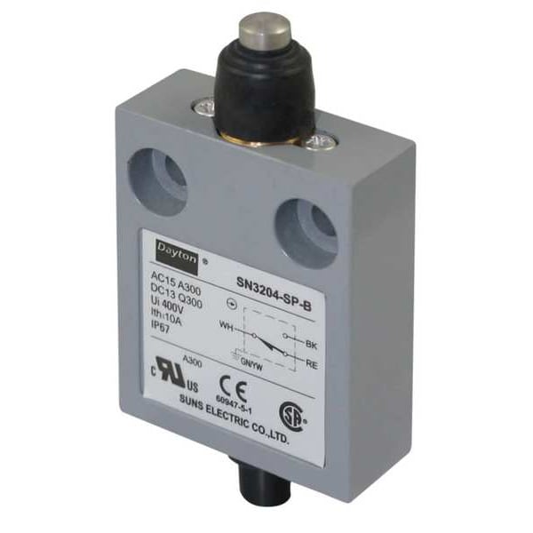 Interruptor de límite Dayton, émbolo, SPDT, 10A @ 300V AC, Ubicación del actuador: Arriba - 12T932