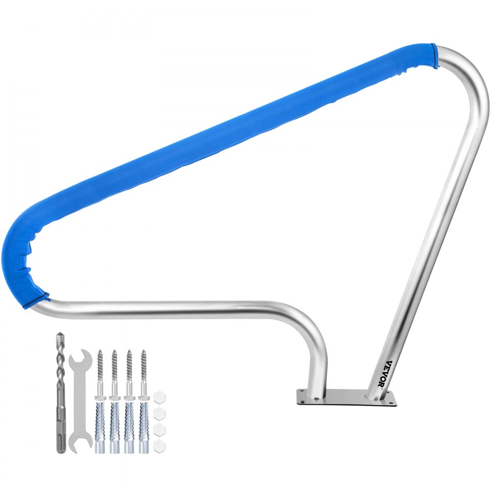 VEVOR Pool Rail 48x36 Pool Railing 304 Stainless Steel 250LBS Load Capacity Silver Rustproof Pool Handrail Humanized Swimming Pool Handrail with Blue Grip Cover & M8 Drill Bit & Self-Taping Screws - BXGYCFS3W48X36YC1V0