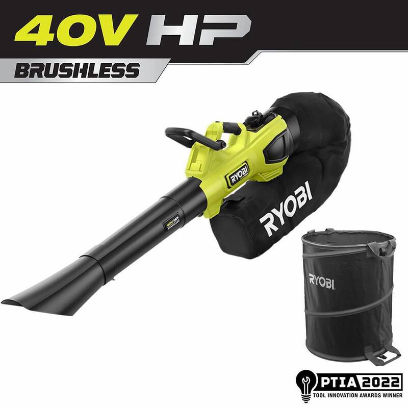 RYOBI 40-Volt HP Brushless 100 MPH 600 CFM Cordless Leaf Blower/Mulcher/Vacuum with Lawn and Leaf Bag (Tool Only) - RY404015-LB