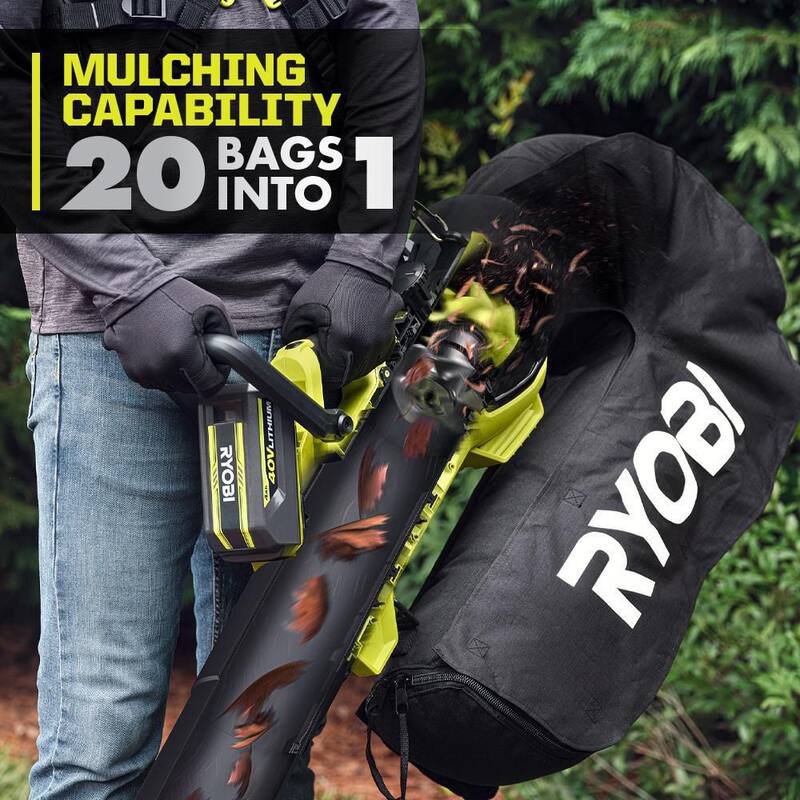 RYOBI 40-Volt HP Brushless 100 MPH 600 CFM Cordless Leaf Blower/Mulcher/Vacuum with Lawn and Leaf Bag (Tool Only) - RY404015-LB