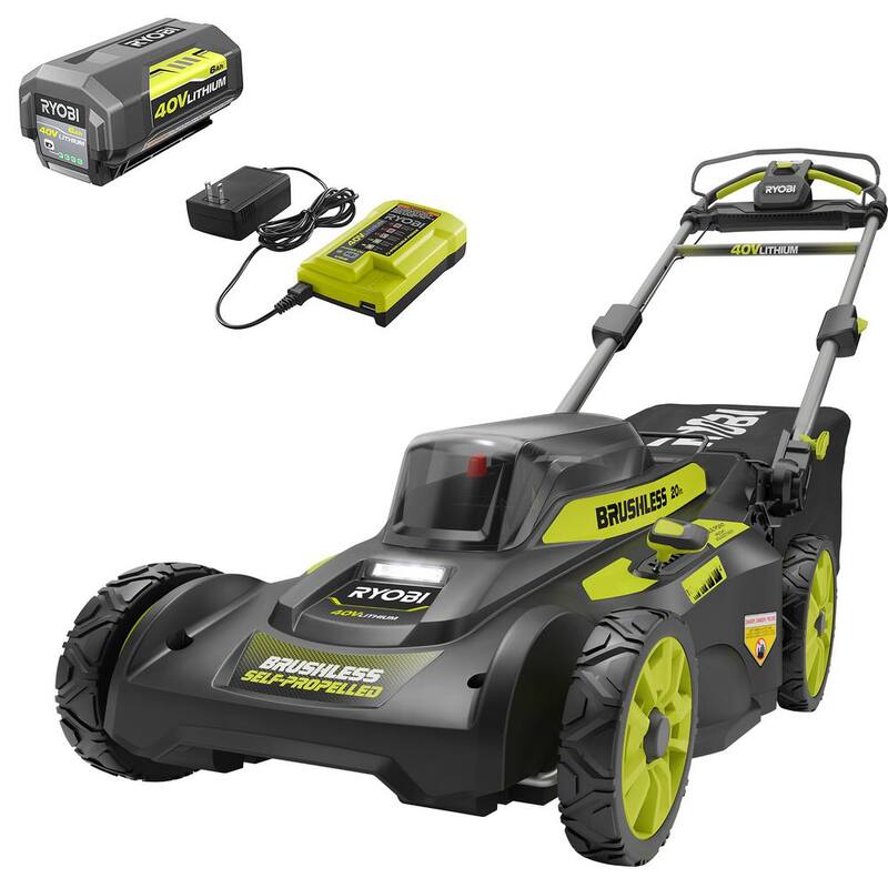 RYOBI 40V Brushless 20 in. Cordless Battery Walk Behind Self-Propelled Mower with 6.0 Ah Battery and Charger - RY401120