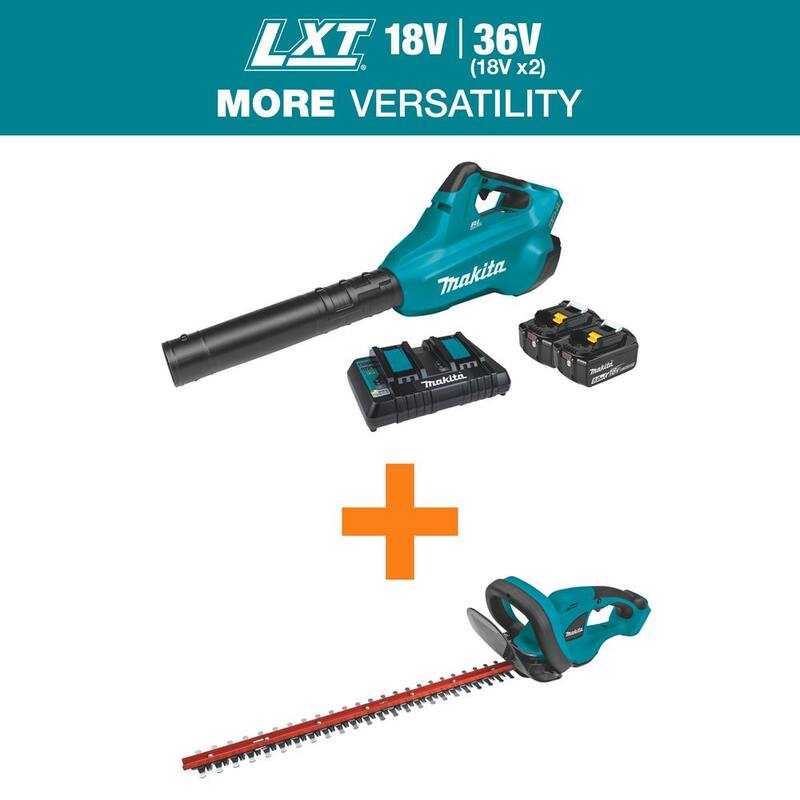 Makita LXT 18V X2 (36V) Lithium-Ion Brushless Cordless Leaf Blower Kit (5.0Ah) with LXT Cordless 22 in. Hedge Trimmer - XBU02PT-XHU02Z
