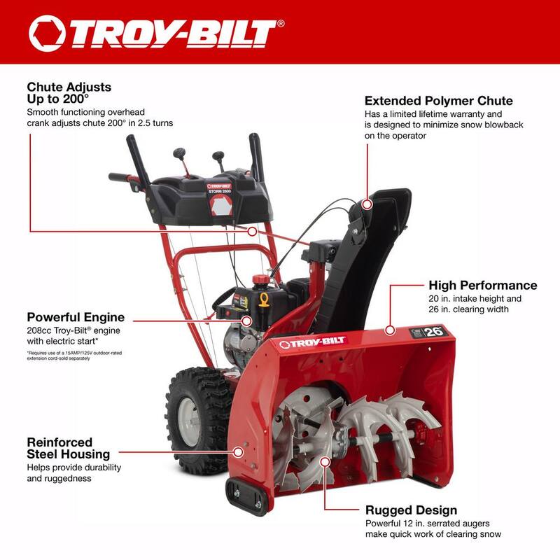 Troy-Bilt Storm 26 in. 208 cc Two- Stage Gas Snow Blower with Electric Start Self Propelled - Storm 2600