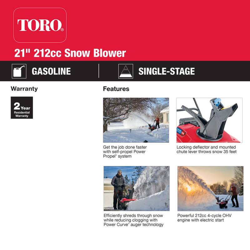 Toro Power Clear 721 E 21 in. 212 cc Single-Stage Self Propelled Electric Start Gas Snow Blower - 38753