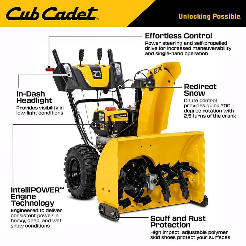 Cub Cadet 2X 28 in. 272cc IntelliPower Two-Stage Electric Start Gas Snow Blower with Power Steering and Steel Chute - 2X 28 IP