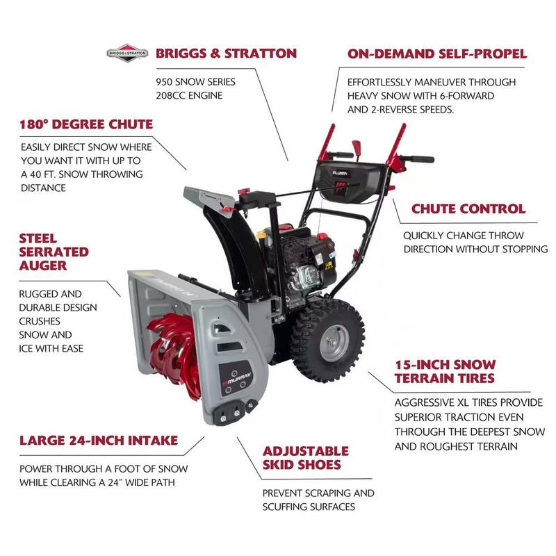 Murray Flurry XL 24 in. 208 CC Self Propelled 2-Stage Gas Snow Blower with Electric Start - MYS2420801