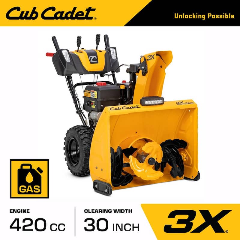 Cub Cadet 3X HD 30 in. 420 cc Three-Stage Gas Snow Blower with Electric Start Steel Chute Power Steering and Heated Grips - 3X 30 HD