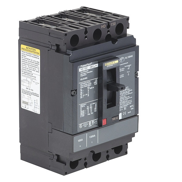 Square D Molded Case Circuit Breaker, HDL Series, 100A, 3 Pole, 600V AC, 25kA at 240V AC - HDL36100C