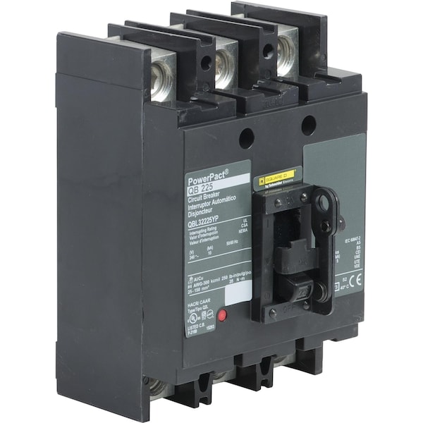 Square D Molded Case Circuit Breaker, QBL Series, 225A, 3 Pole, 240V AC, 10kA at 240V AC - QBL32225YP