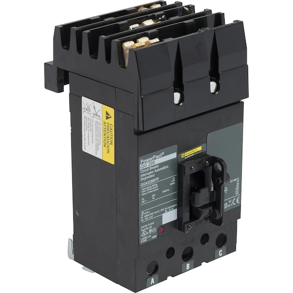 Square D Molded Case Circuit Breaker, QGA Series, 200A, 3 Pole, 240V AC, 65kA at 240V AC - QGA32200YP