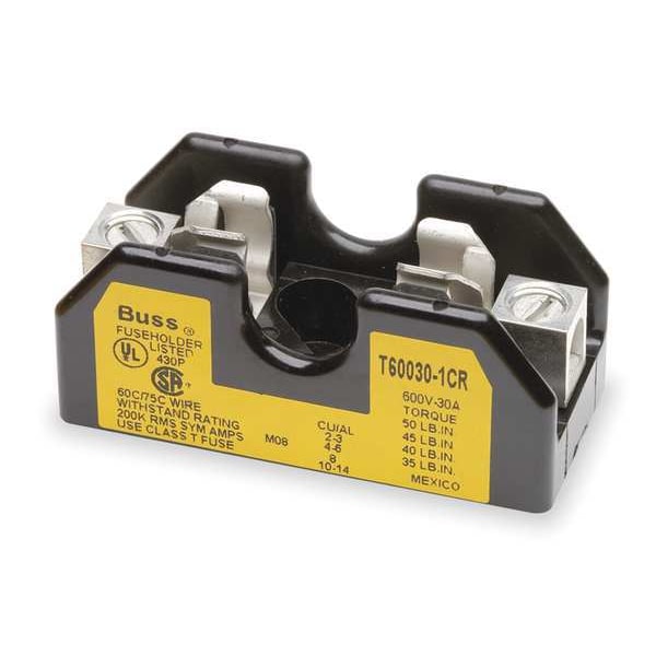Eaton Bussmann Open Fuse Block, T UL Class, 1 Poles, 0 to 30A Amp Range, 600V AC/DC Volt Rating - T60030-1SR