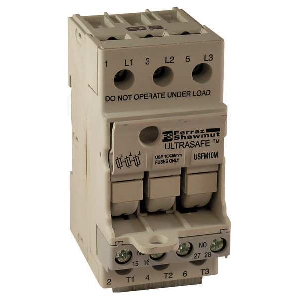 Mersen Finger Safe Fuse Block, CC UL Class, 3 Poles, 0 to 30A Amp Range, 600V AC/DC Volt Rating - USFMCCM