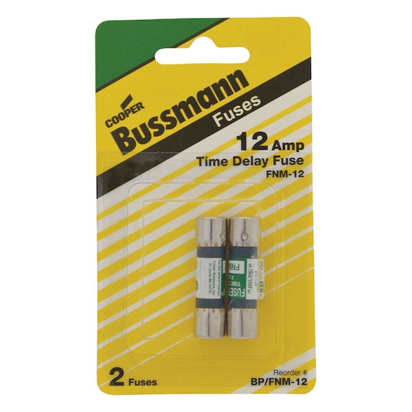 Eaton Bussmann Midget Fuse, FNM Series, Time-Delay, 12A, 250V AC, 10kA at 250V AC - BP/FNM-12