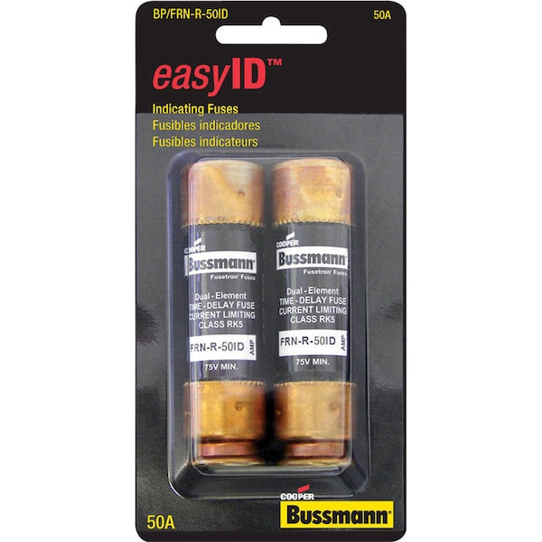 Eaton Bussmann Midget Fuse, FRN-R Series, Time-Delay, 50A, 250V AC, 20kA DC - BP/FRN-R-50ID