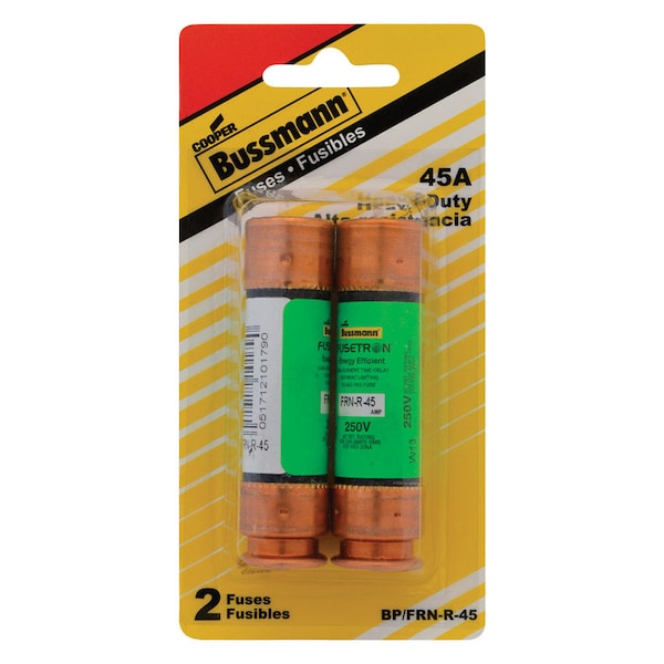 Eaton Bussmann Midget Fuse, FRN-R Series, Time-Delay, 45A, 250V AC, Non-Indicating, 20kA DC - BP/FRN-R-45