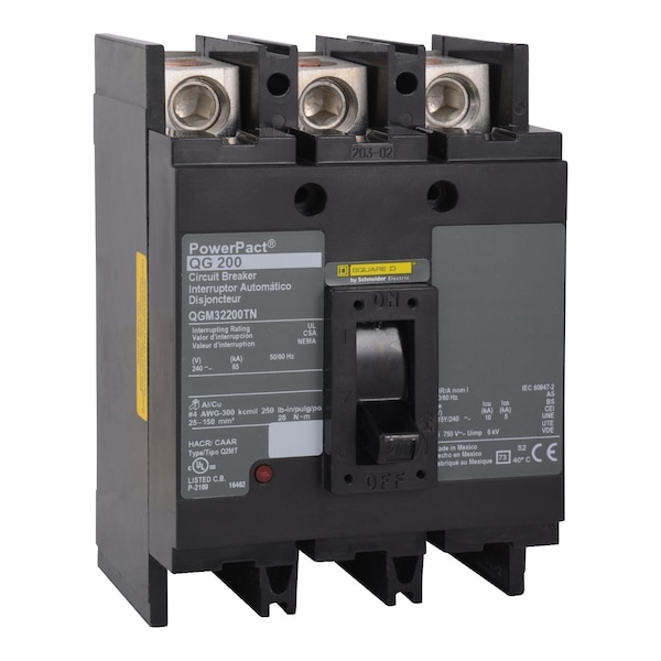 Square D Molded Case Circuit Breaker, QGM Series, 200A, 3 Pole, 240V AC, 65kA at 240V AC - QGM32200TN