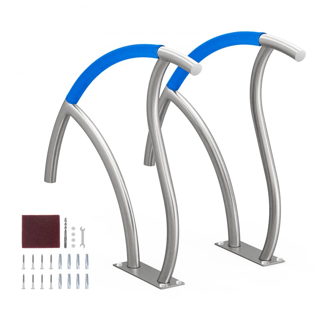 Pool Handrail 2 PCS 30x30in Stainless Steel with Base Plate for Spas - BXGYCFSDDB30FQ827V0