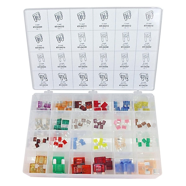 K-Tool International Plug Fuse Kit, ATO, ATM, MAXI Series, 118 Fuses Included, Not Rated - KTI00020