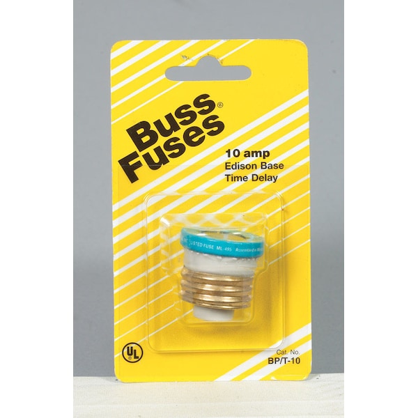 Eaton Bussmann Plug Fuse, T Series, Time-Delay, 10A, 125V AC, Indicating, 10kA at 125V AC - BP/T-10