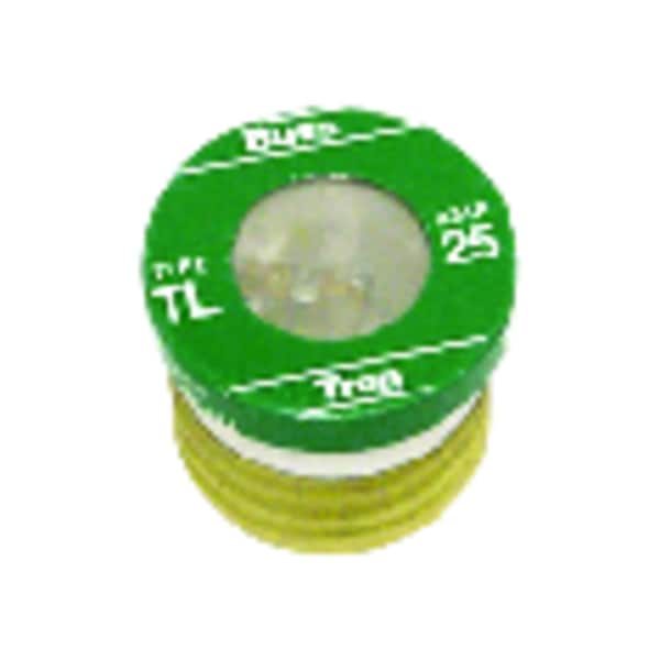 Eaton Bussmann Plug Fuse, TL Series, Time-Delay, 25A, 125V AC, Indicating, 10kA at 125V AC, 3 PK - BP/TL-25