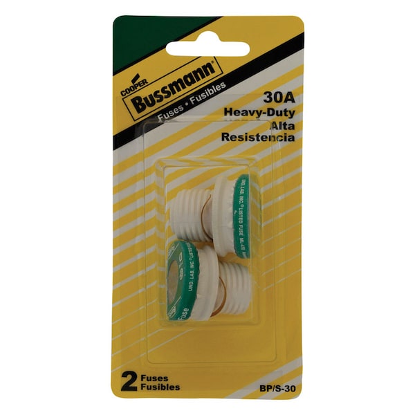 Eaton Bussmann Plug Fuse, S Series, Time-Delay, 30A, 125V AC, Indicating, 10kA at 125V AC - BP/S-30