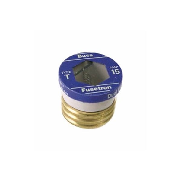 Eaton Bussmann Plug Fuse, T Series, Time-Delay, 15A, 125V AC, Indicating, 10kA at 125V AC - BP/T-15