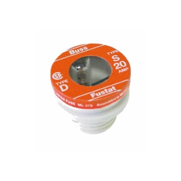 Eaton Bussmann Plug Fuse, S Series, Time-Delay, 20A, 125V AC, Indicating, 10kA at 125V AC - BP/S-20