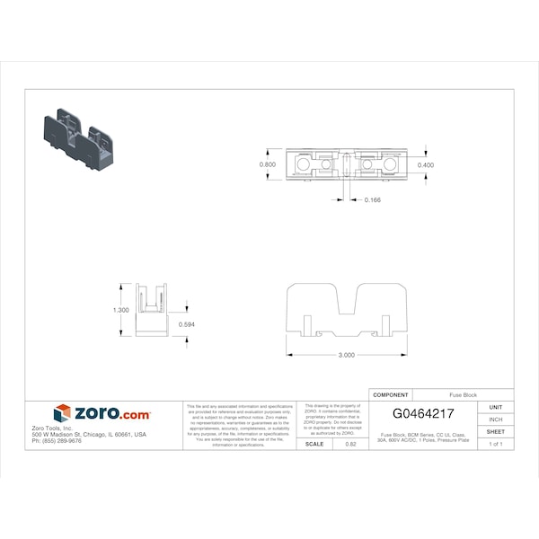 Eaton Bussmann Open Fuse Block, CC UL Class, 1 Poles, 0 to 30A Amp Range, 600V AC/DC Volt Rating - BCM603-1P