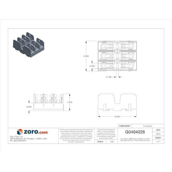 Eaton Bussmann Open Fuse Block, 3 Poles, 0 to 30A Amp Range, 600V AC/DC Volt Rating - BMM603-3PQ
