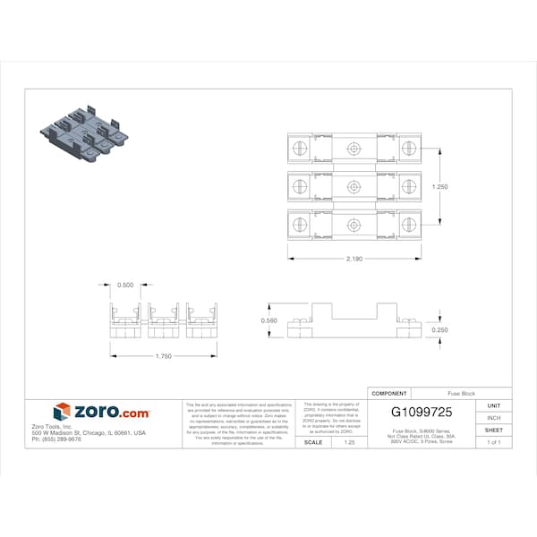Eaton Bussmann Open Fuse Block, 3 Poles, 0 to 30A Amp Range, 300V AC/DC Volt Rating - S-8301-3-R
