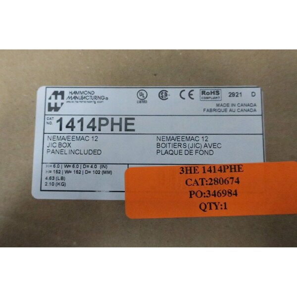 Hammond 4IN 6IN STEEL 6IN ENCLOSURE - 1414PHE