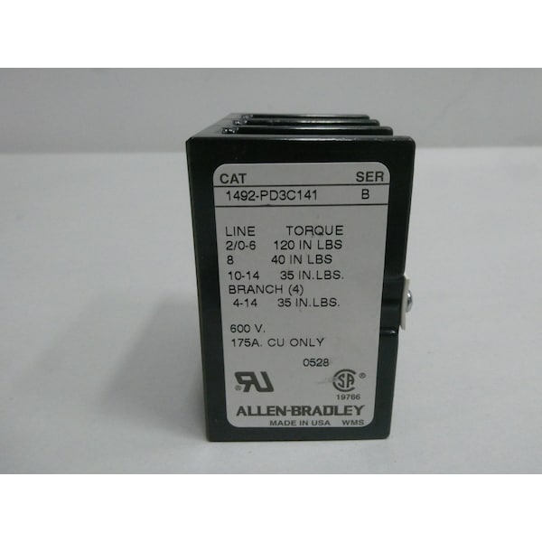 Allen Bradley Open Fuse Block, 3 Poles, 600V AC Volt Rating - 1492-PD3C141