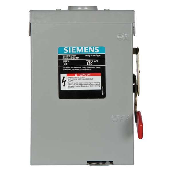 Interruptor de seguridad con fusible Siemens, deber general, 120V AC, 1 polo, 30 A, NEMA 3R - LF111NR