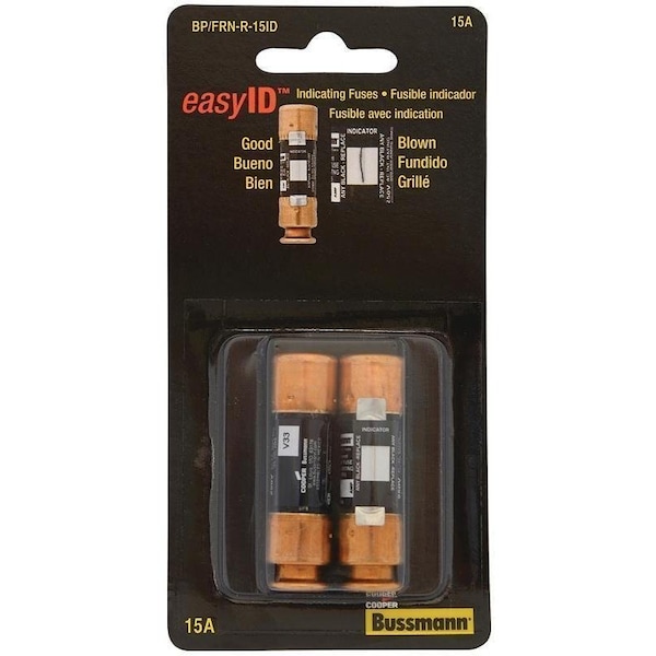 Eaton Bussmann Fuse, 15 A, 250 V, Cartridge, Time Delay Fuse - BP/FRN-R-15ID
