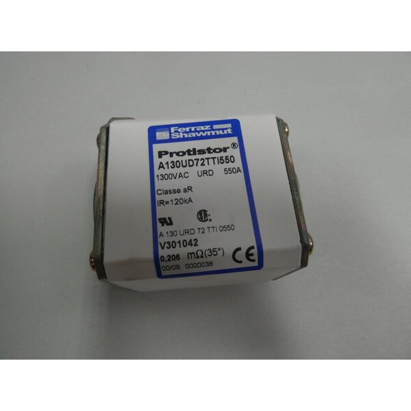 Ferraz Shawmut Fuse Link, Protistor Series, 550A, Very Fast-Acting, 1300V AC, Bolted - V301042