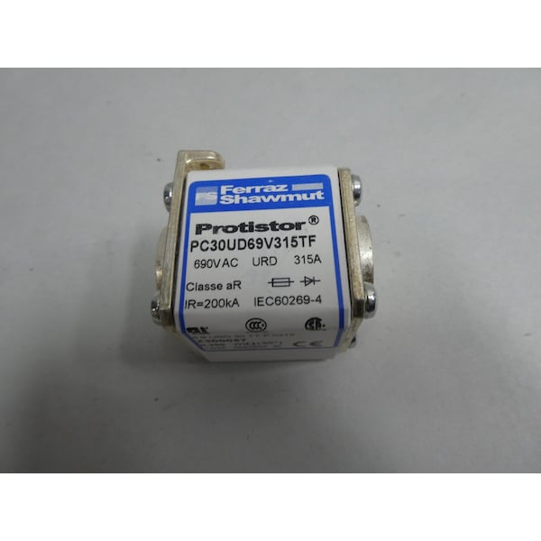 Ferraz Shawmut Fuse Link, Protistor Series, 315A, Very Fast-Acting, 700V AC, Bolted - PC30UD69V315TF