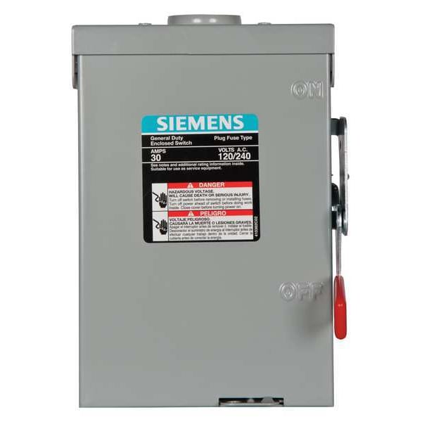 Interruptor de seguridad con fusible Siemens, servicio general, 120/240V AC, 2PST, 30 A, NEMA 3R - LF211NR