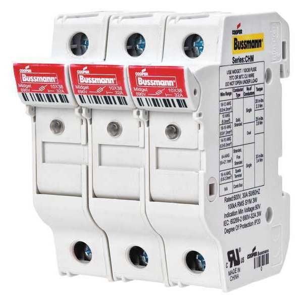 Eaton Bussmann Fuse Holder, 3 Poles, 0 to 30A Amp Range, 600V AC/DC Volt Rating - CHM3DNIU