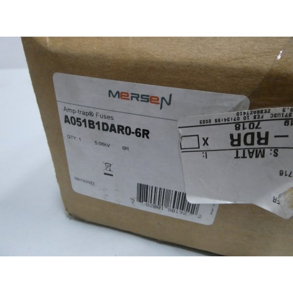 Mersen Medium-Voltage Fuse, A051 Series, 6A, Fast-Acting, 5080V AC, Bolt-On - A051B1DAR0-6R