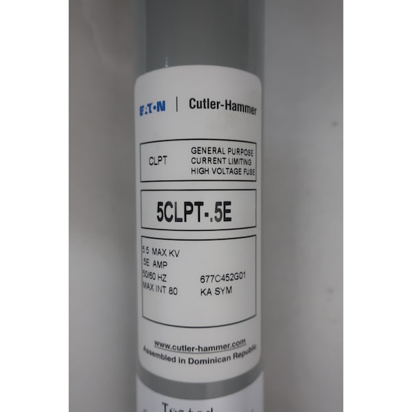 Eaton Cutler-Hammer Limiter Fuse, CLPT Series, 5A, 4800V AC, Cylindrical - 5CLPT-.5E