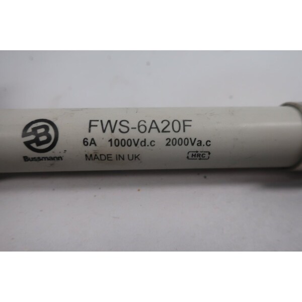 Eaton Bussmann Cartridge Fuse, FWS-A20F Series, 20A, Fast-Acting, 2000V AC, Cylindrical - FWS-6A20F