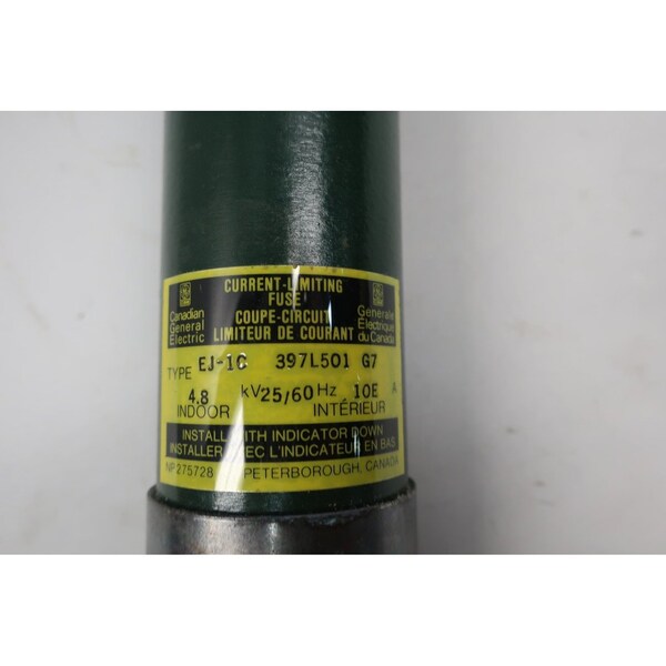 Ge Cartridge Fuse, EJ-1 Series, 10A, 4800V AC, Cylindrical - EJ-1C 397L501G7