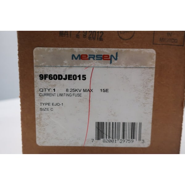 Ferraz Shawmut Limiter Fuse, 9F60 Series, 15A, 8250V AC, Cylindrical - 9F60DJE015